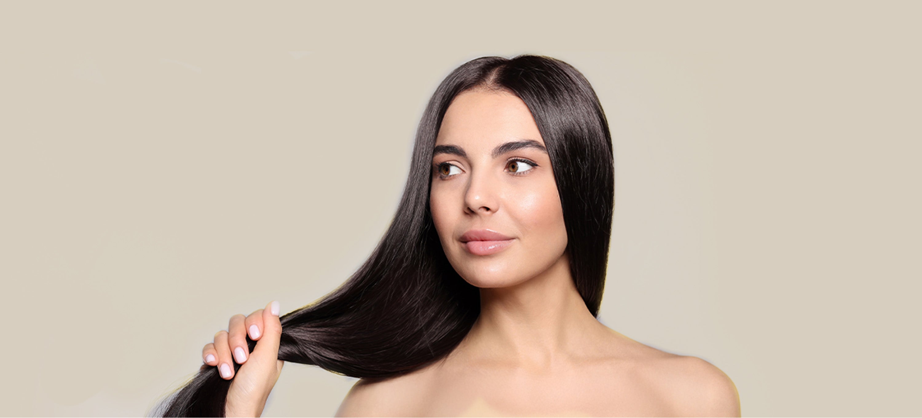 Woman with long straight hair.