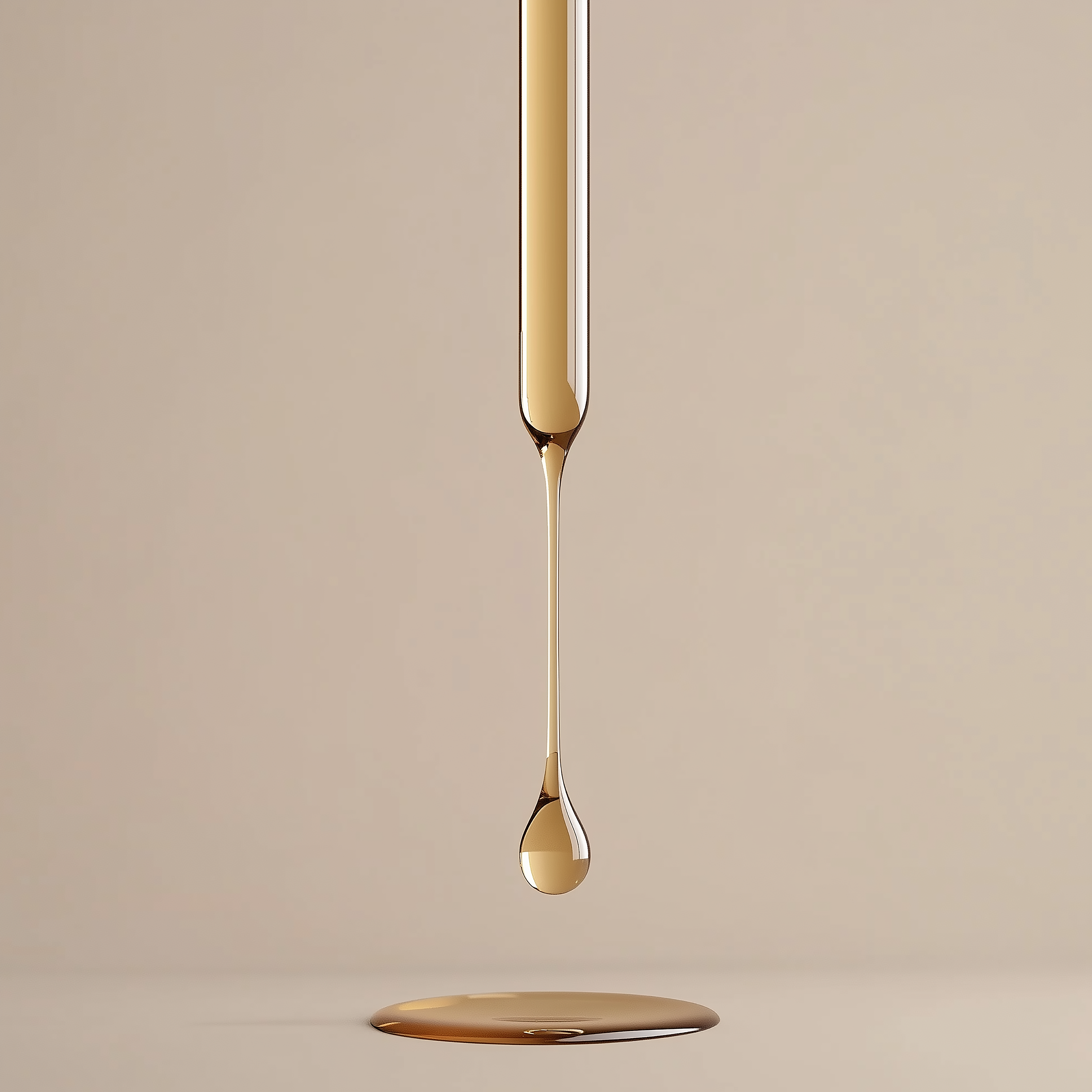 Oil dripping off a glass dropper.