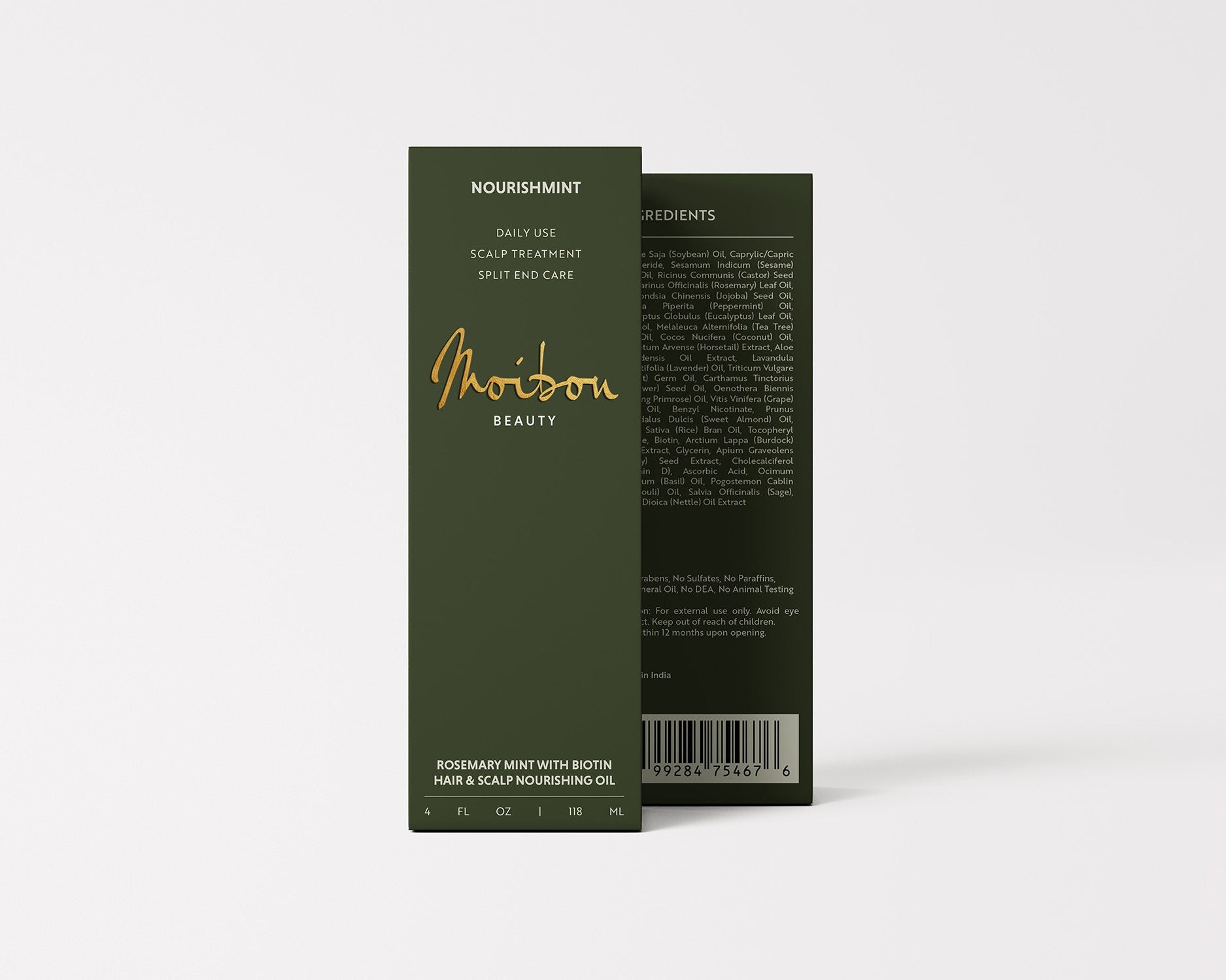 Green packaging box with 'Moison Beauty' branding on a white background